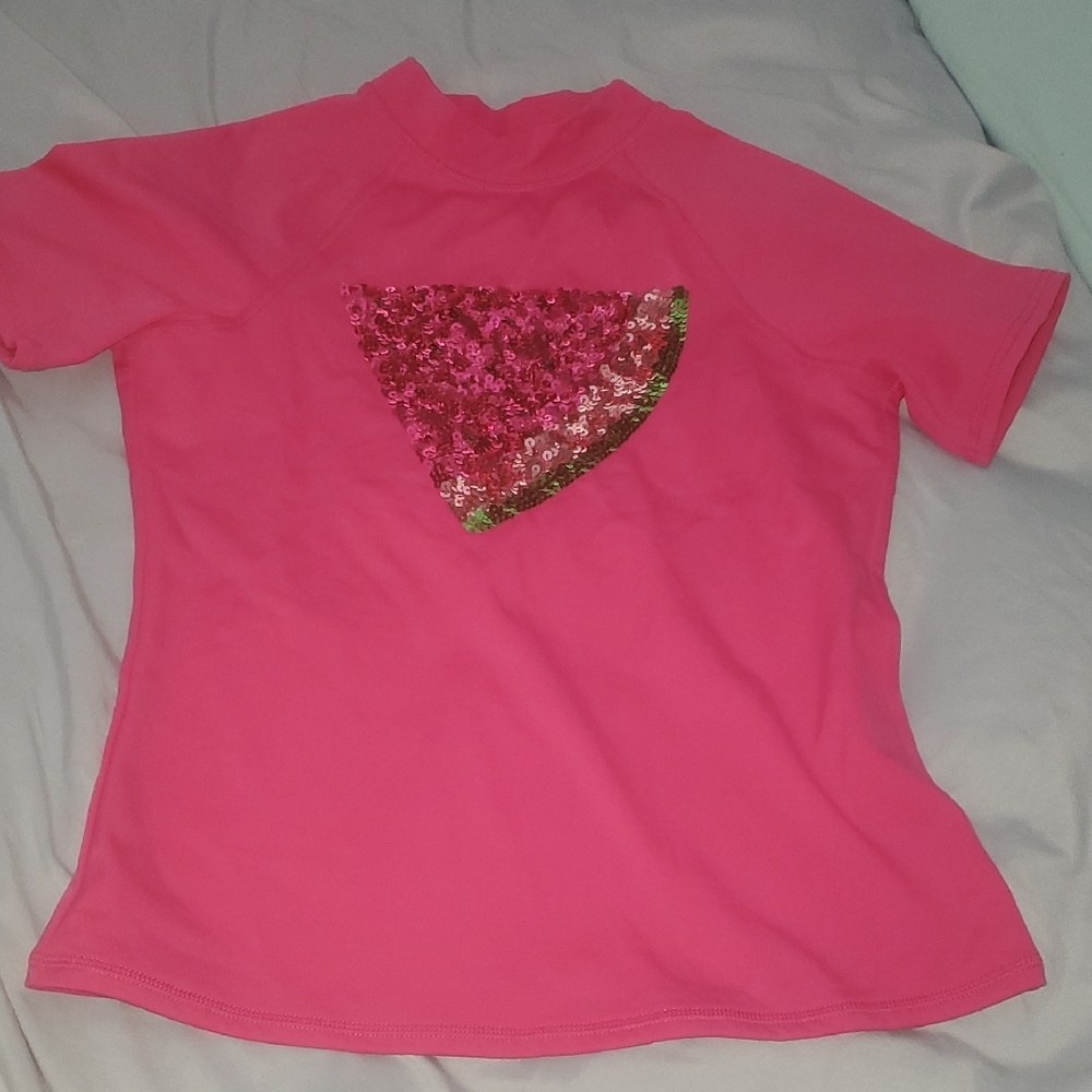 Lands' End Pink and Green Rashguard Swim Top